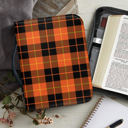 Orange Black And Yellow Tartan Print Leather Bible Cover