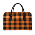 Orange Black And Yellow Tartan Print Leather Duffel Bag