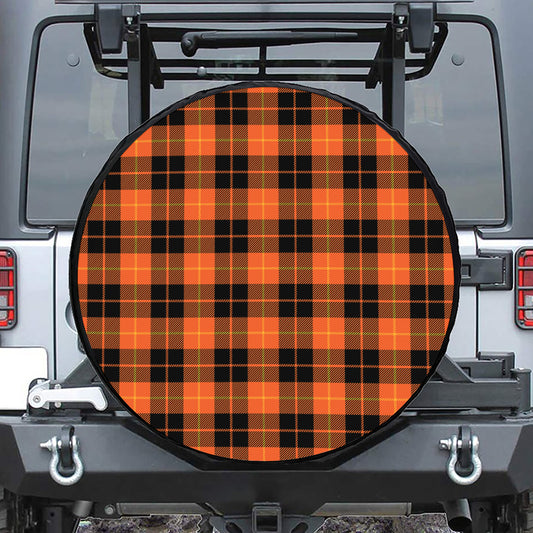 Orange Black And Yellow Tartan Print Leather Spare Tire Cover