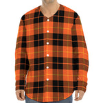 Orange Black And Yellow Tartan Print Long Sleeve Baseball Jersey