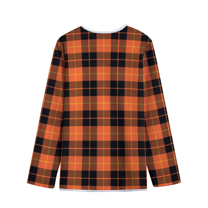 Orange Black And Yellow Tartan Print Long Sleeve Short Coat