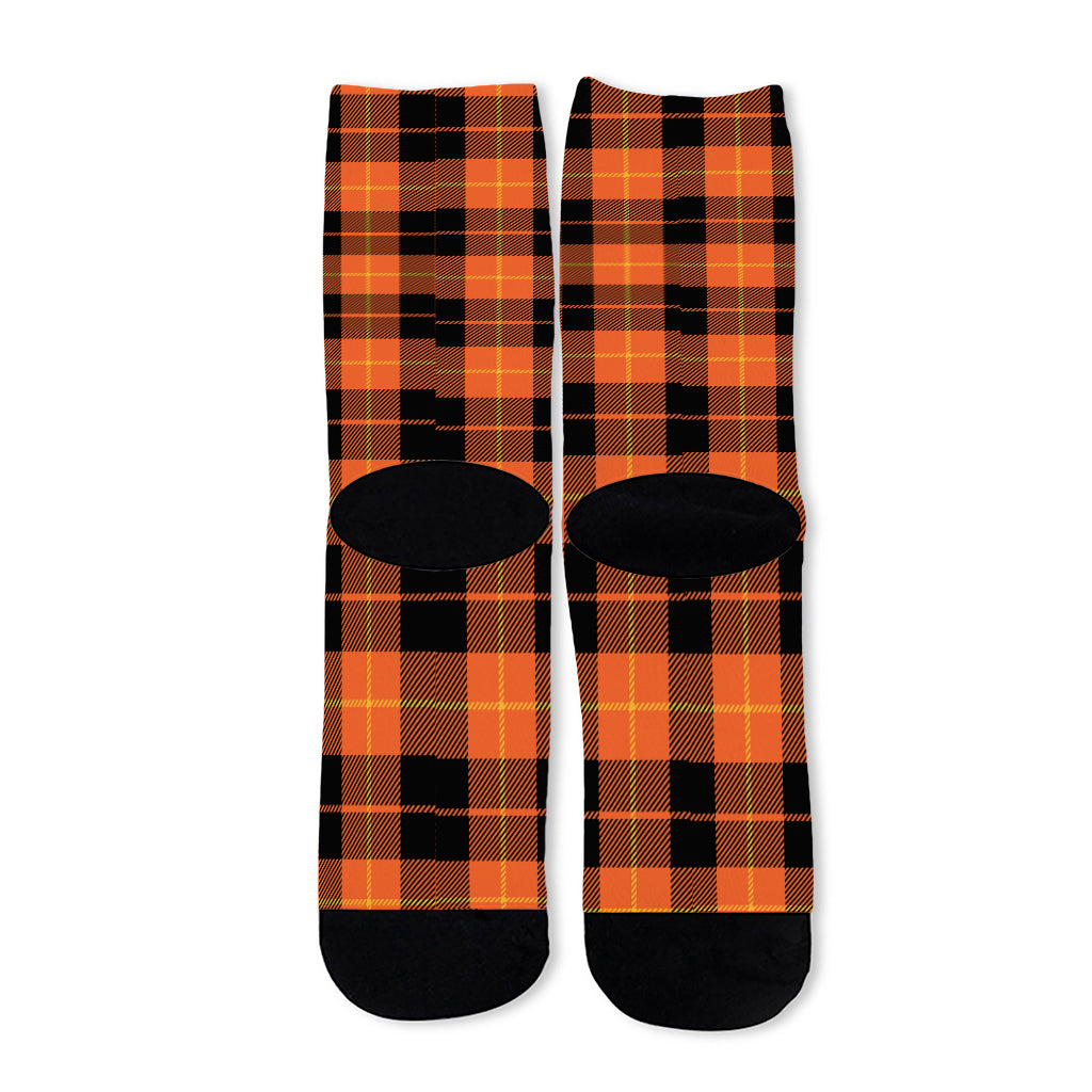 Orange Black And Yellow Tartan Print Long Socks