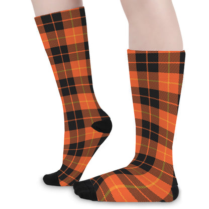 Orange Black And Yellow Tartan Print Long Socks