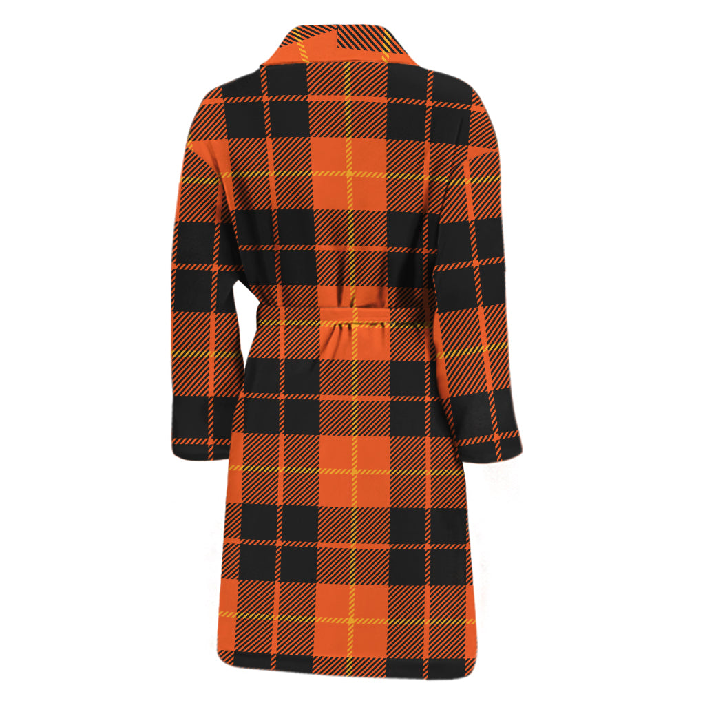 Orange Black And Yellow Tartan Print Men's Bathrobe