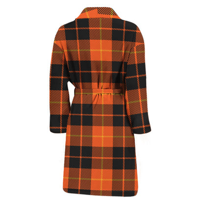 Orange Black And Yellow Tartan Print Men's Bathrobe