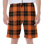 Orange Black And Yellow Tartan Print Men's Beach Shorts