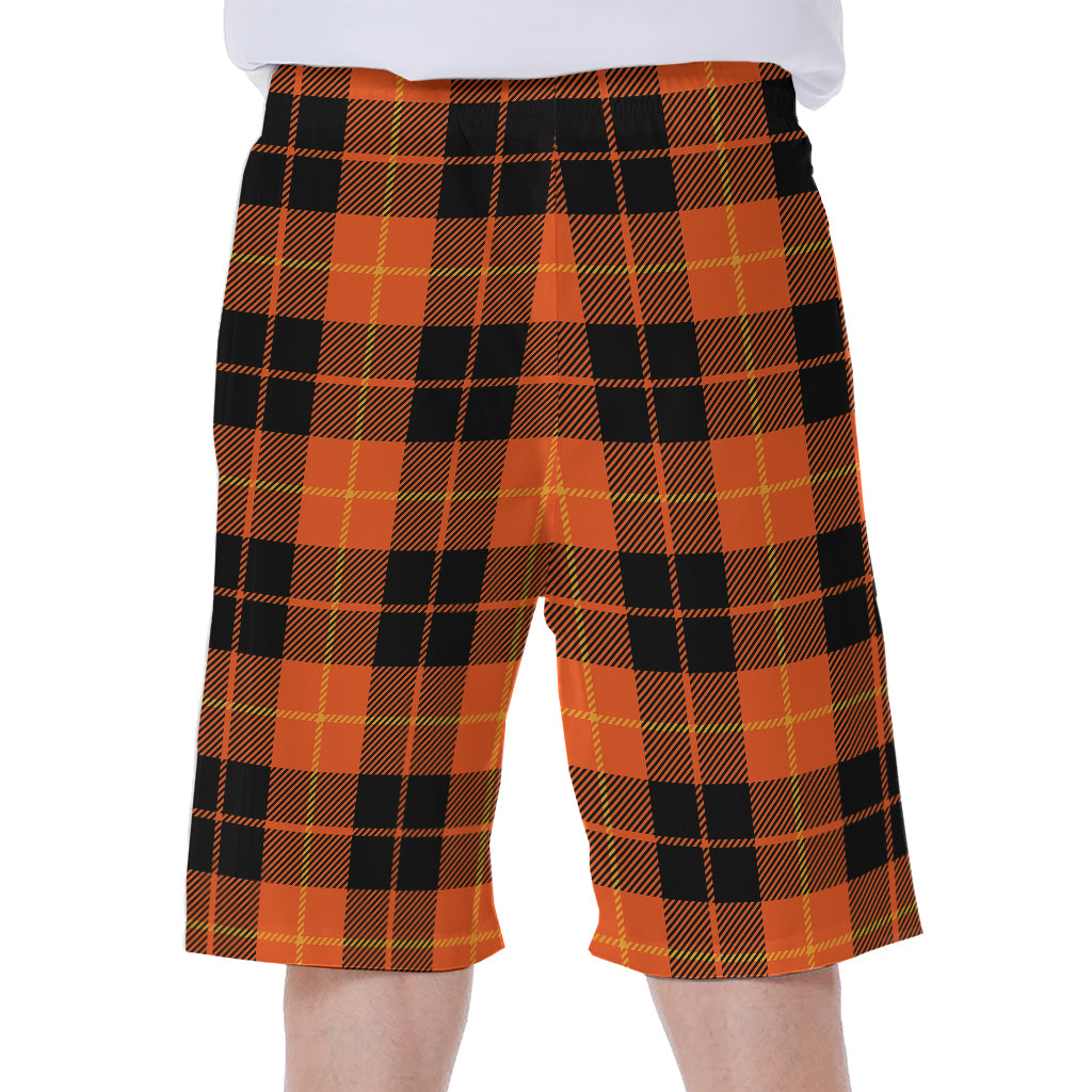 Orange Black And Yellow Tartan Print Men's Beach Shorts