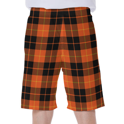 Orange Black And Yellow Tartan Print Men's Beach Shorts