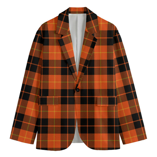 Orange Black And Yellow Tartan Print Men's Blazer
