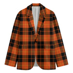Orange Black And Yellow Tartan Print Men's Blazer