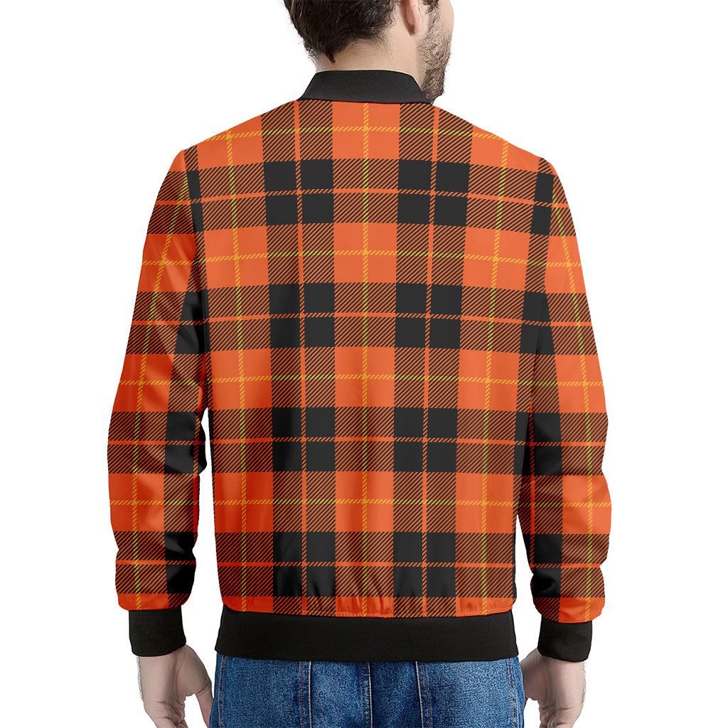 Orange Black And Yellow Tartan Print Men's Bomber Jacket
