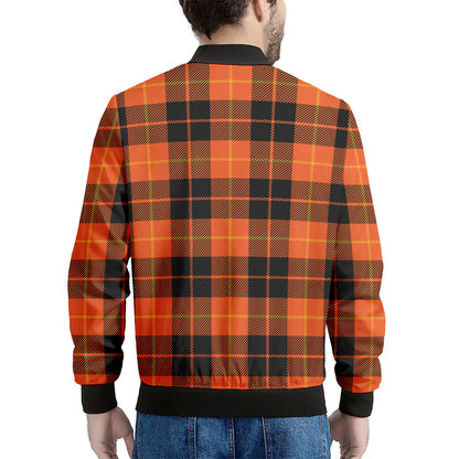 Orange Black And Yellow Tartan Print Men's Bomber Jacket
