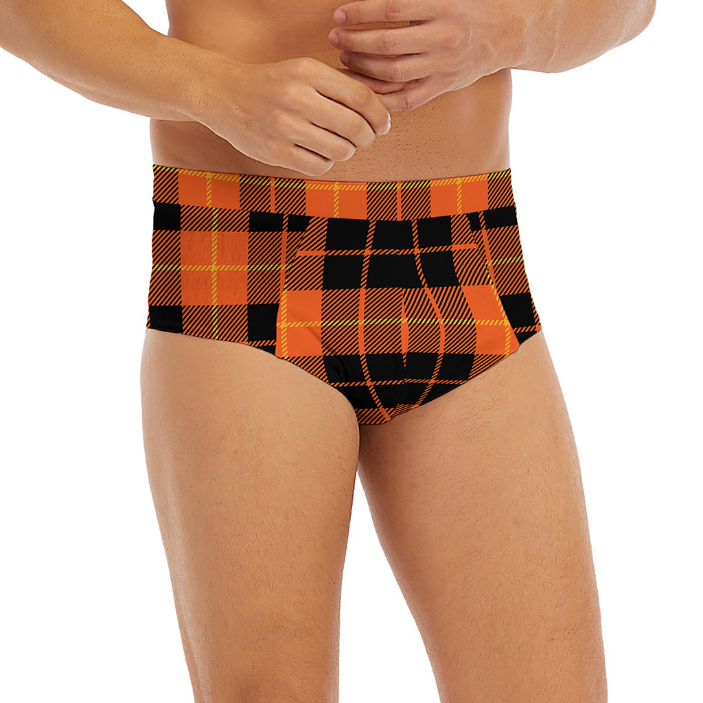 Orange Black And Yellow Tartan Print Men's Briefs