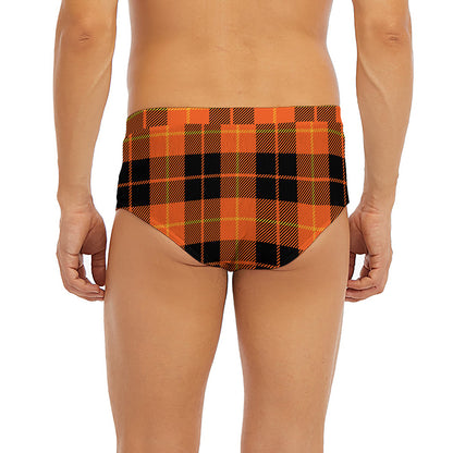 Orange Black And Yellow Tartan Print Men's Briefs