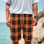 Orange Black And Yellow Tartan Print Men's Cargo Shorts