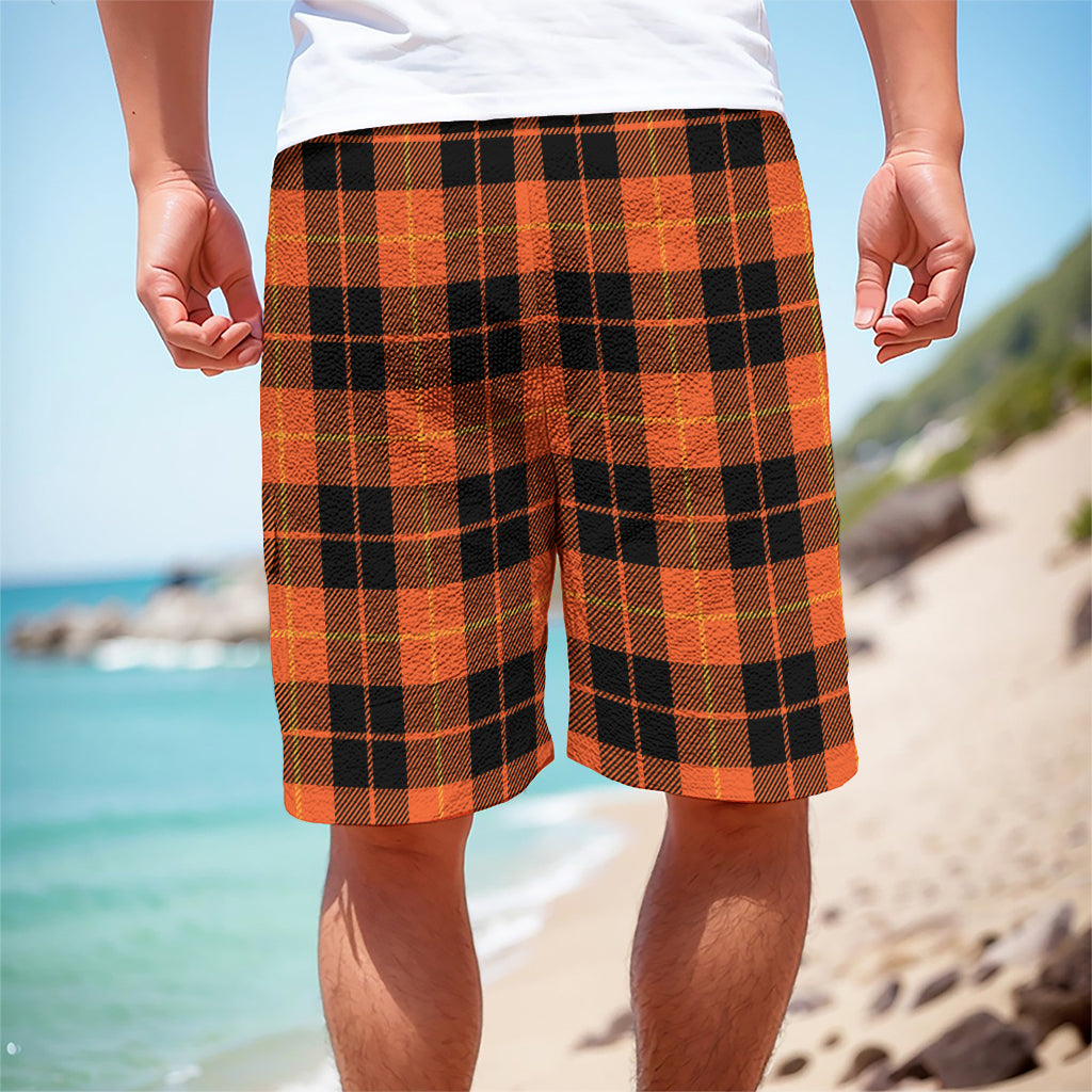 Orange Black And Yellow Tartan Print Men's Cargo Shorts