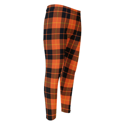 Orange Black And Yellow Tartan Print Men's Compression Pants