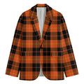 Orange Black And Yellow Tartan Print Men's Cotton Blazer