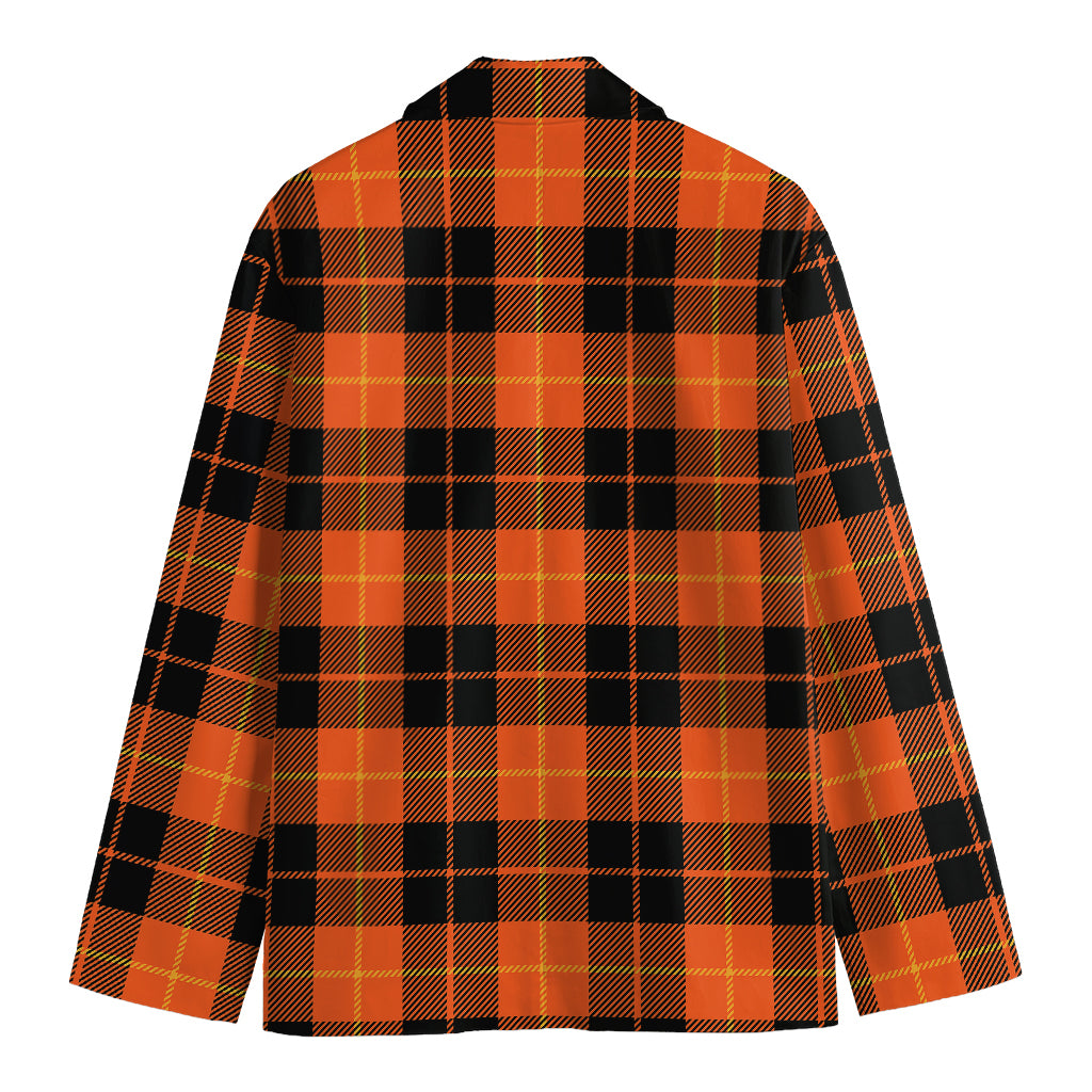Orange Black And Yellow Tartan Print Men's Cotton Blazer