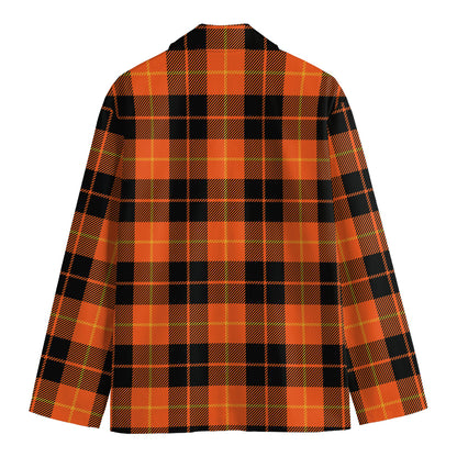 Orange Black And Yellow Tartan Print Men's Cotton Blazer