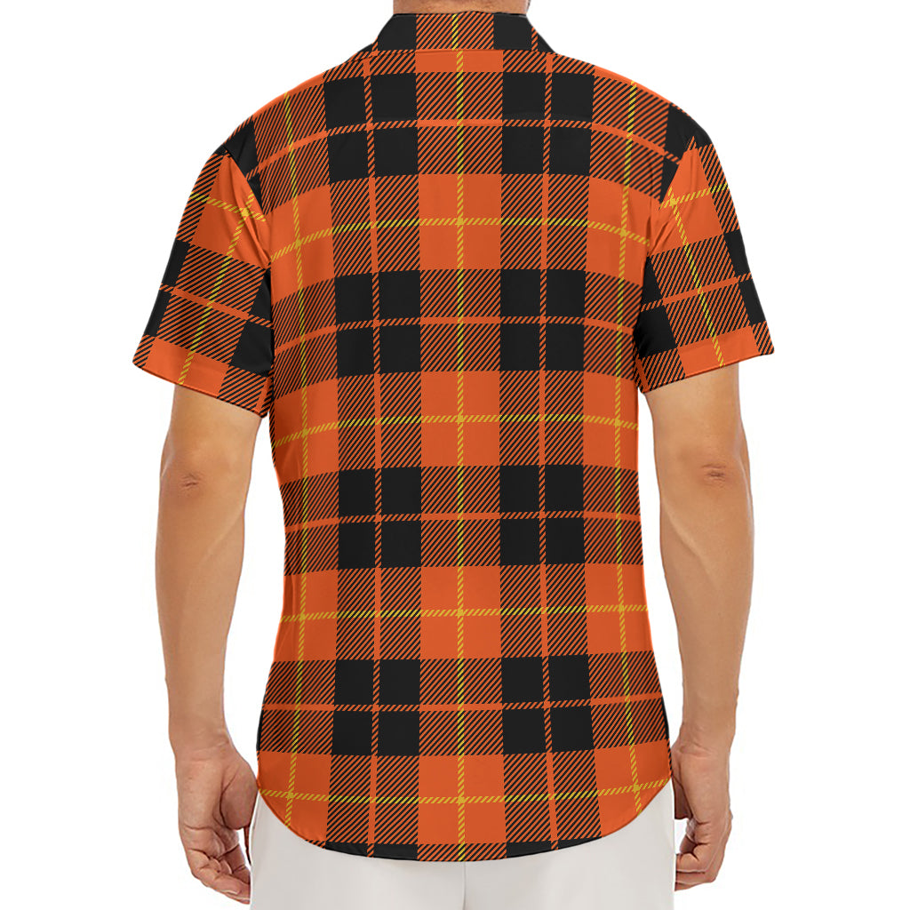 Orange Black And Yellow Tartan Print Men's Deep V-Neck Shirt