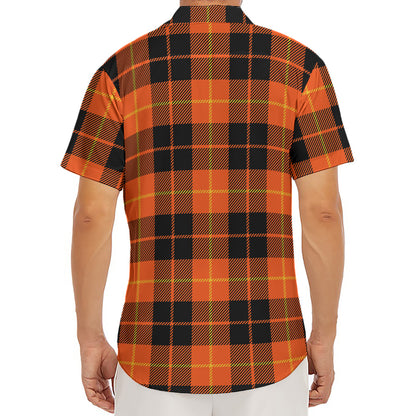 Orange Black And Yellow Tartan Print Men's Deep V-Neck Shirt