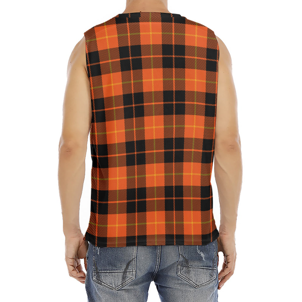 Orange Black And Yellow Tartan Print Men's Fitness Tank Top