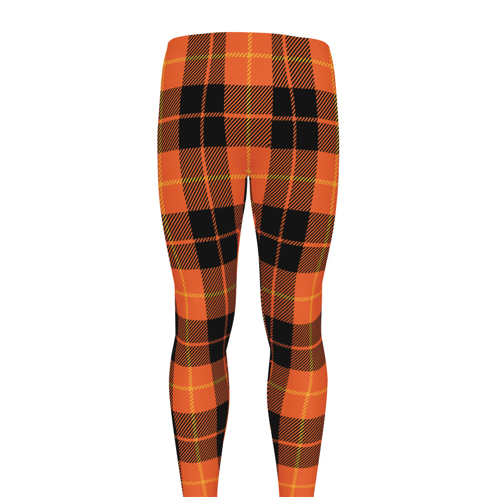 Orange Black And Yellow Tartan Print Men's leggings