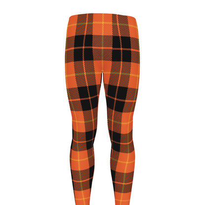 Orange Black And Yellow Tartan Print Men's leggings