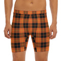 Orange Black And Yellow Tartan Print Men's Long Boxer Briefs