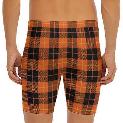 Orange Black And Yellow Tartan Print Men's Long Boxer Briefs