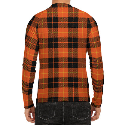 Orange Black And Yellow Tartan Print Men's Long Sleeve Rash Guard