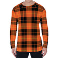 Orange Black And Yellow Tartan Print Men's Long Sleeve T-Shirt
