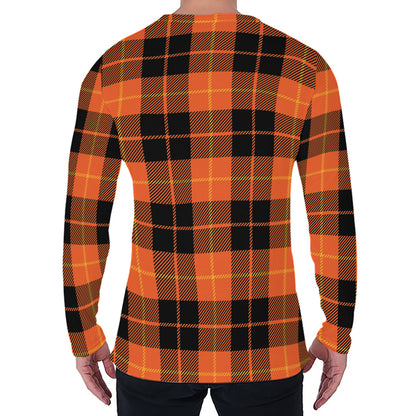 Orange Black And Yellow Tartan Print Men's Long Sleeve T-Shirt