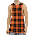 Orange Black And Yellow Tartan Print Men's Muscle Tank Top