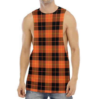 Orange Black And Yellow Tartan Print Men's Muscle Tank Top