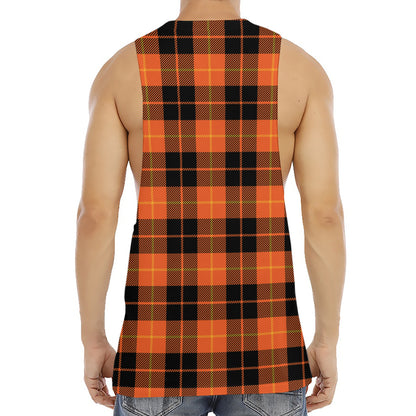 Orange Black And Yellow Tartan Print Men's Muscle Tank Top