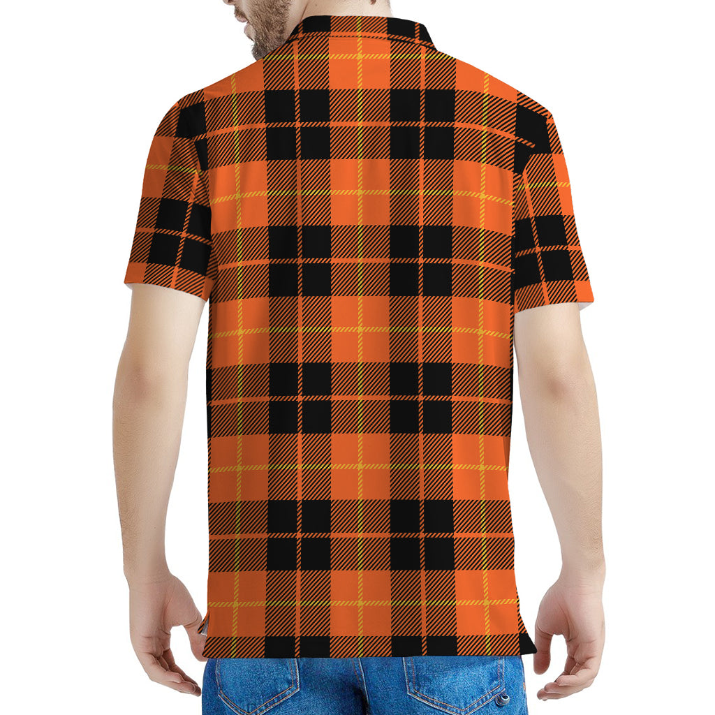 Orange Black And Yellow Tartan Print Men's Polo Shirt