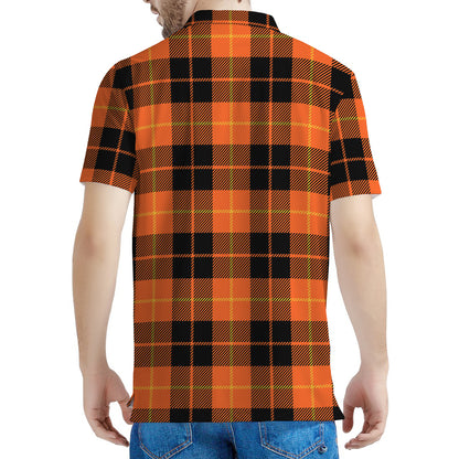 Orange Black And Yellow Tartan Print Men's Polo Shirt