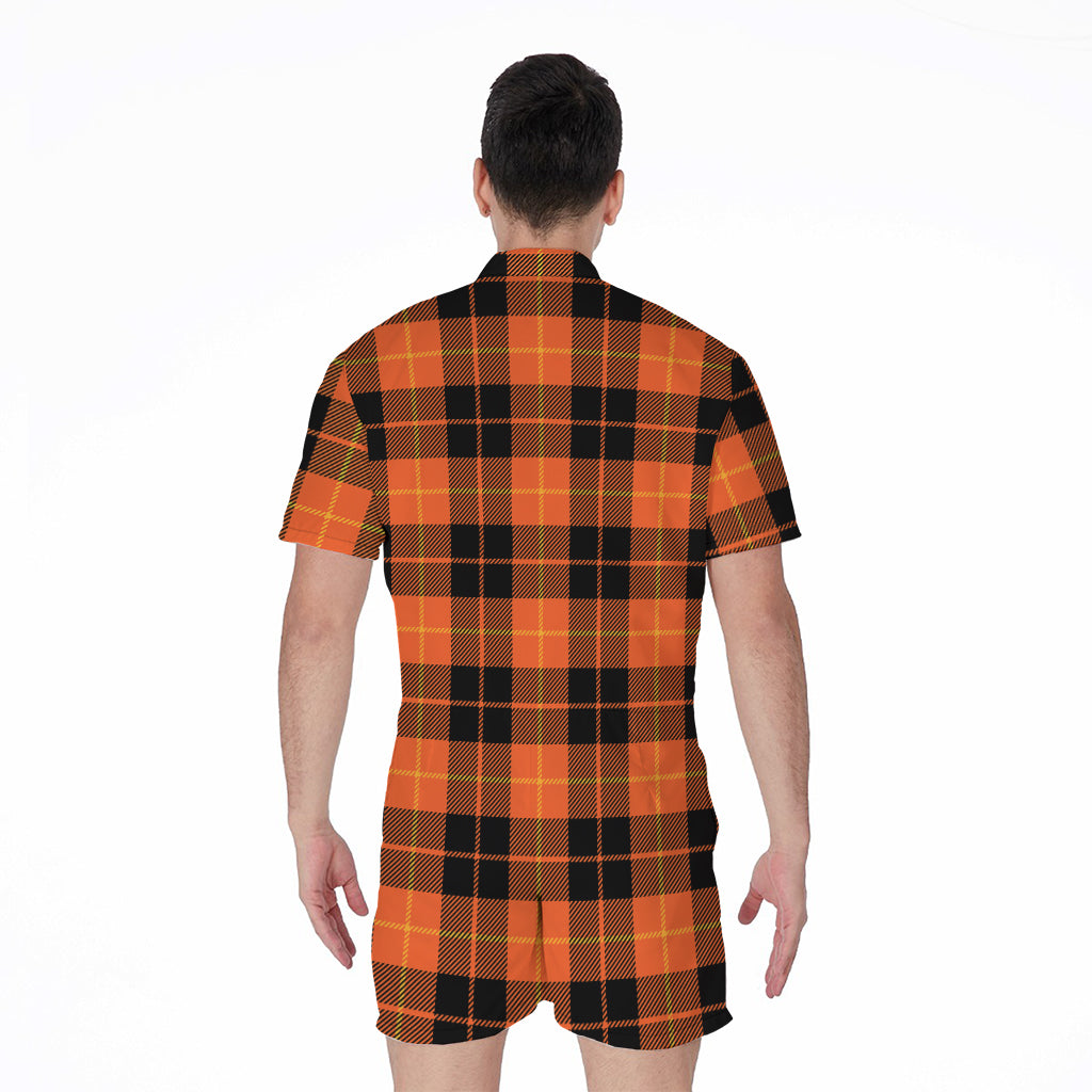 Orange Black And Yellow Tartan Print Men's Rompers