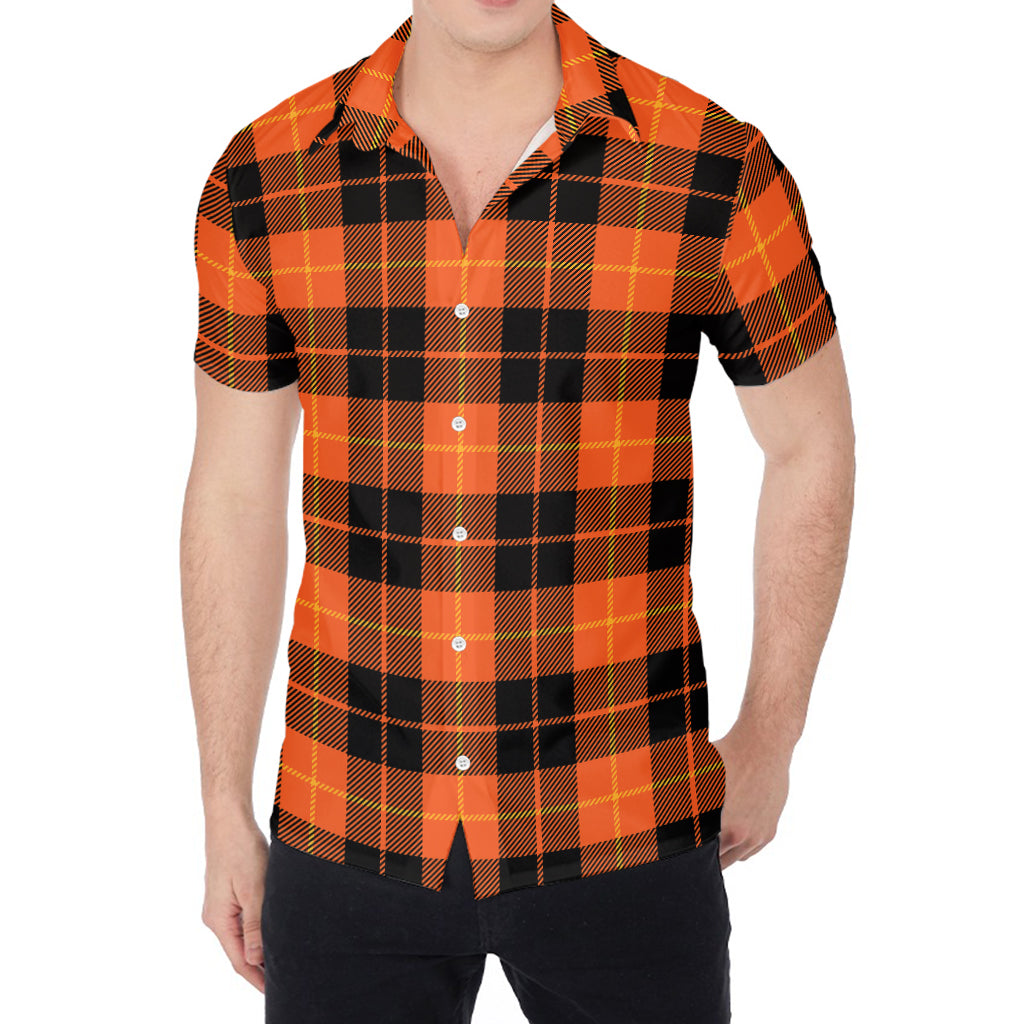 Orange Black And Yellow Tartan Print Men's Shirt