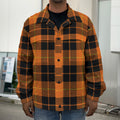Orange Black And Yellow Tartan Print Men's Shirt Jacket