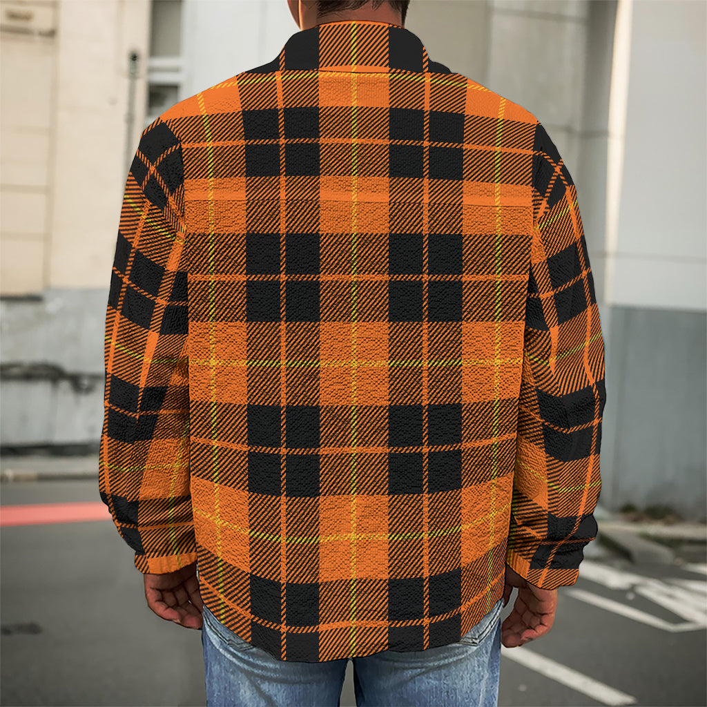 Orange Black And Yellow Tartan Print Men's Shirt Jacket