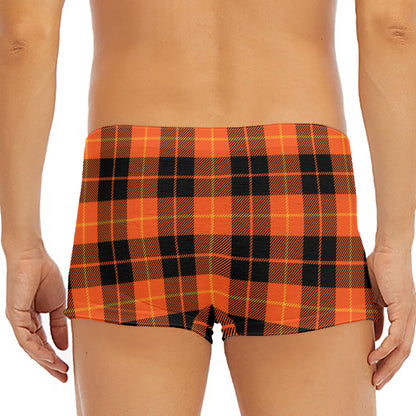 Orange Black And Yellow Tartan Print Men's Short Boxer Briefs