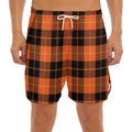 Orange Black And Yellow Tartan Print Men's Split Running Shorts