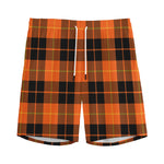 Orange Black And Yellow Tartan Print Men's Sports Shorts