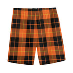 Orange Black And Yellow Tartan Print Men's Sports Shorts