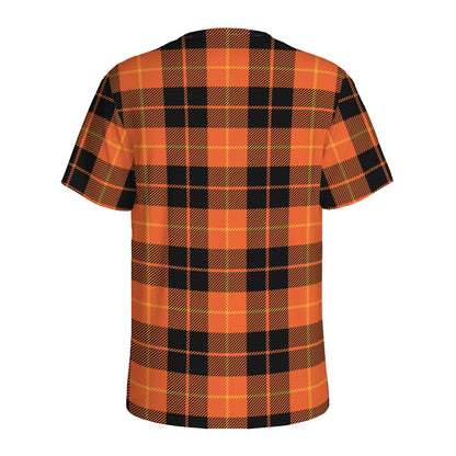 Orange Black And Yellow Tartan Print Men's Sports T-Shirt