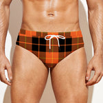 Orange Black And Yellow Tartan Print Men's Swim Briefs