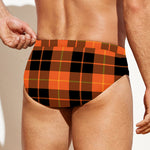 Orange Black And Yellow Tartan Print Men's Swim Briefs